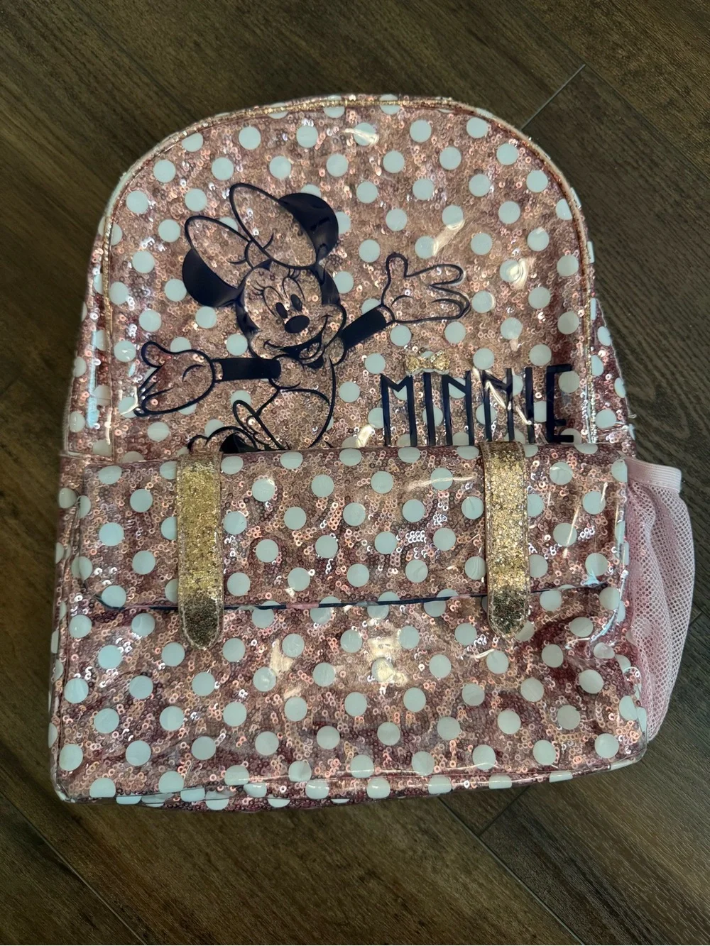 Disney Parks Pink rose gold Minnie Mouse sequined backpack